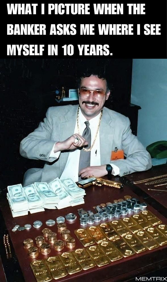 Meme showing an optimistic view of future wealth